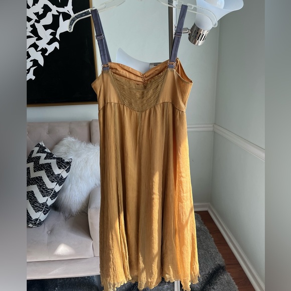 Anthropologie Shapes Gold Silk Dress - Picture 6 of 13